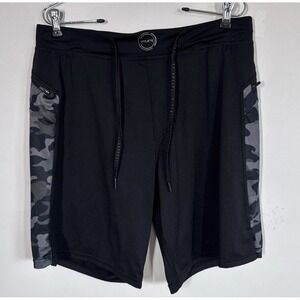 Hylete Above Knee Pull On Gym Shorts Men's M Black Camo Fitness Training Lounge